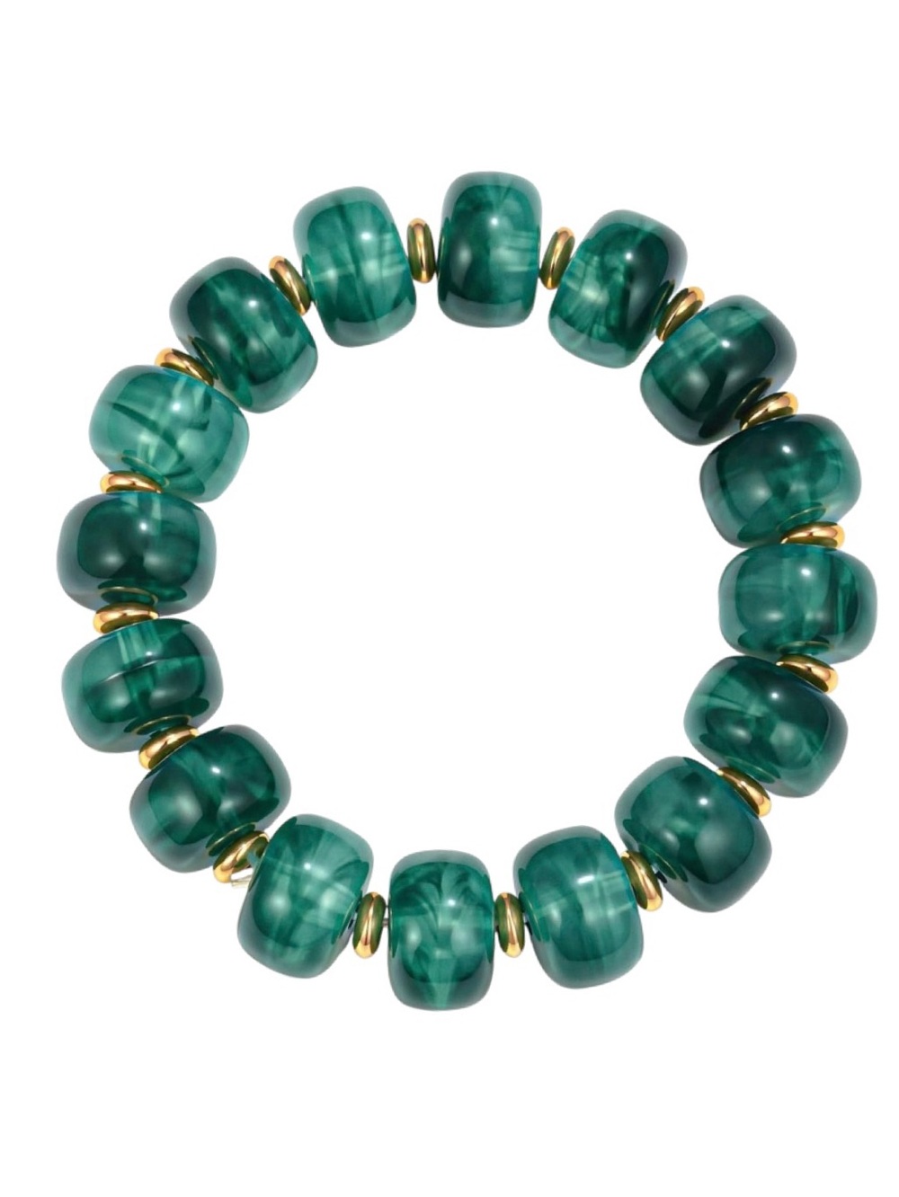 Boho Stye Green/Gold Boho Chunky Beaded Strand Stretch Bracelet (NWT)